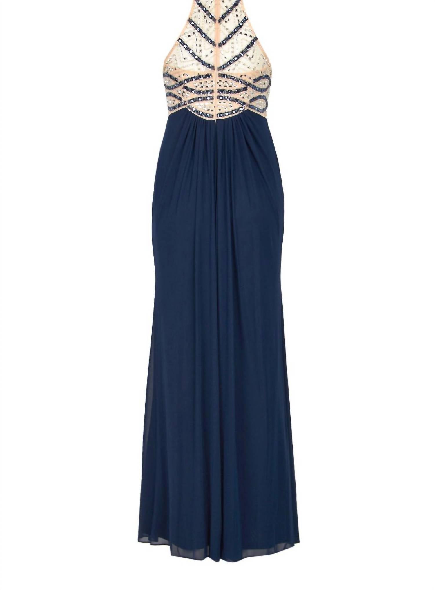 Decode 1.8 - Embellished Bodice Ruched Jersey Mesh Gown