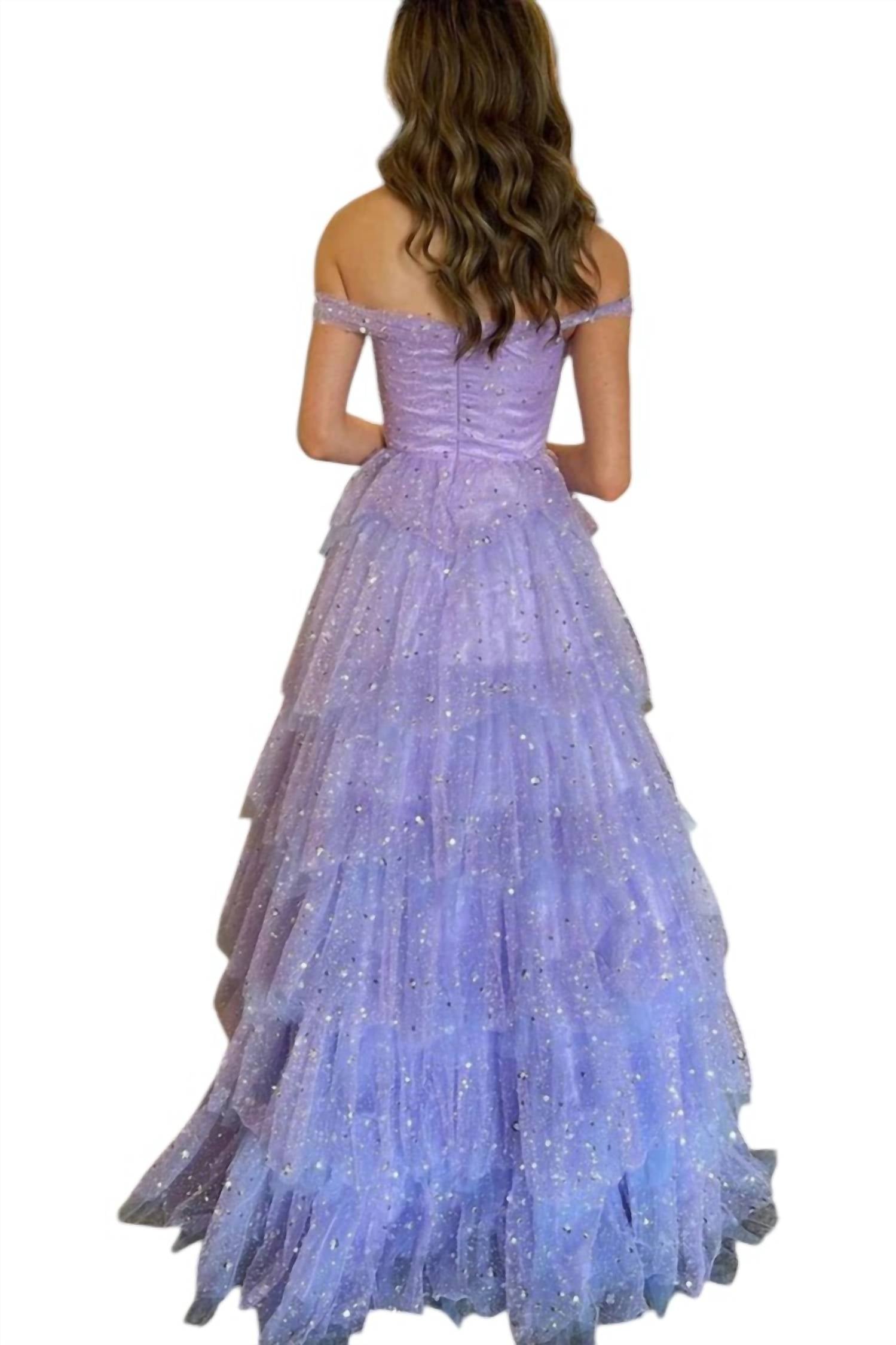 Nox Anabel - Glitter Sequins Tulle Tiered Prom Dress