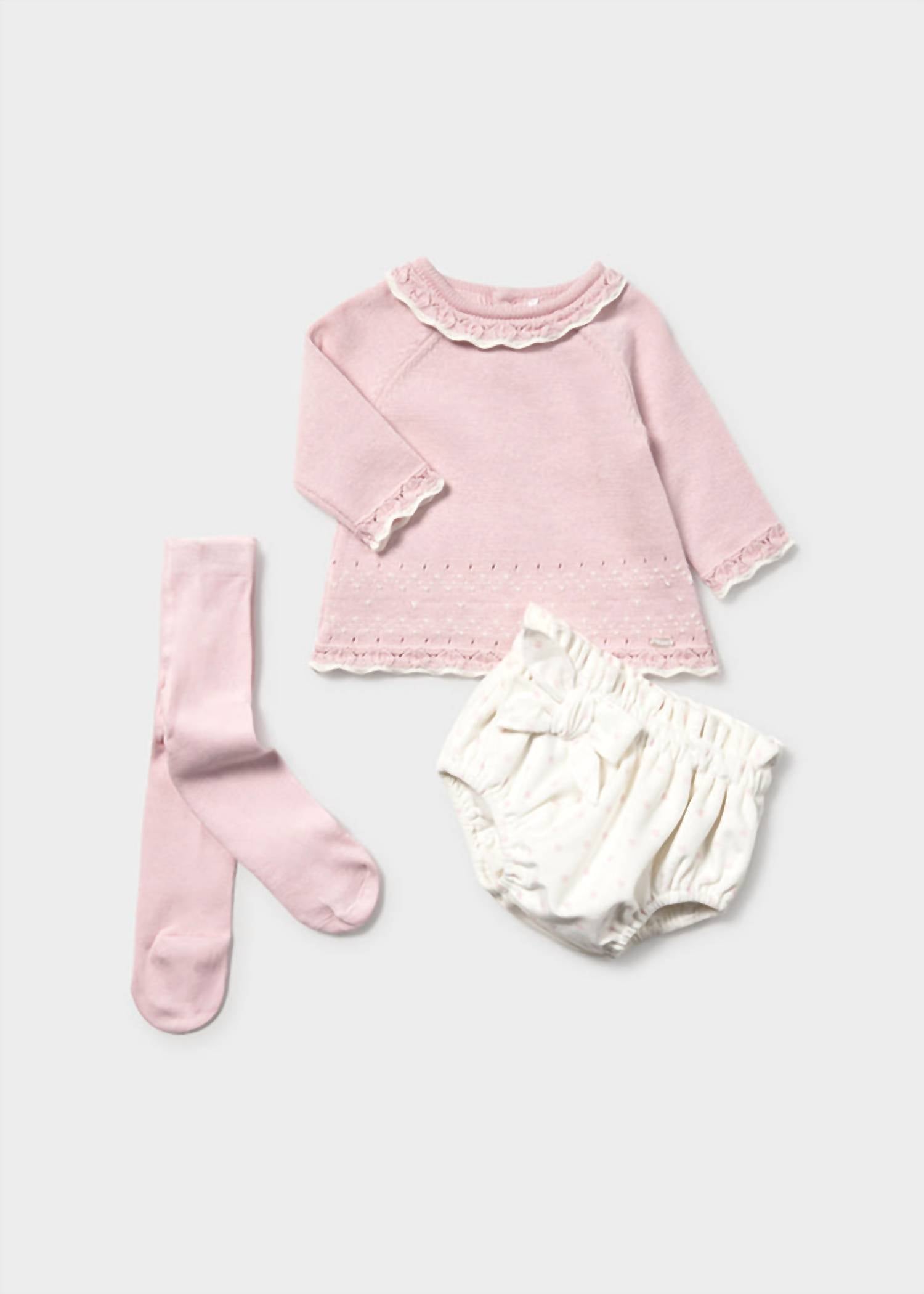 Mayoral Baby's Knit Sweater With Bloomers And Tights Set in pink - item