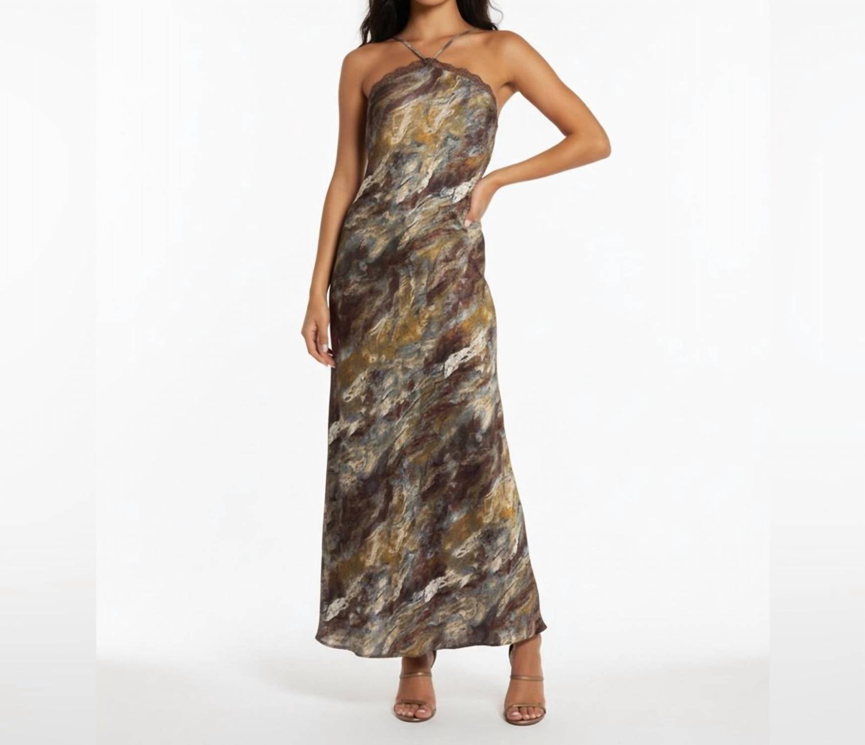 1.STATE Chic Strapless Earth Tone Maxi Dress in brown - women's dress