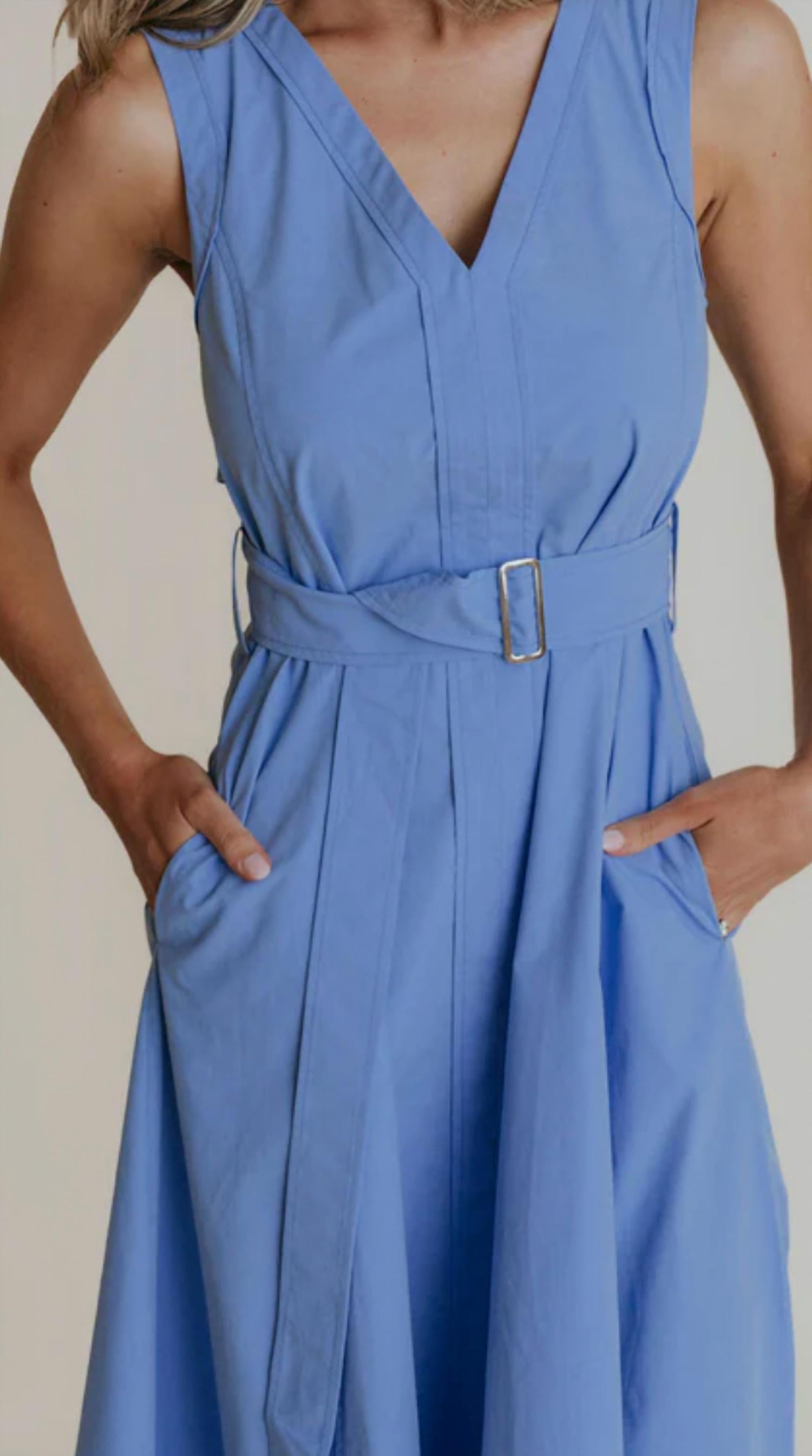 LAROQUE Market V Neck Midi Dress in french blue - women's dress - alternate view