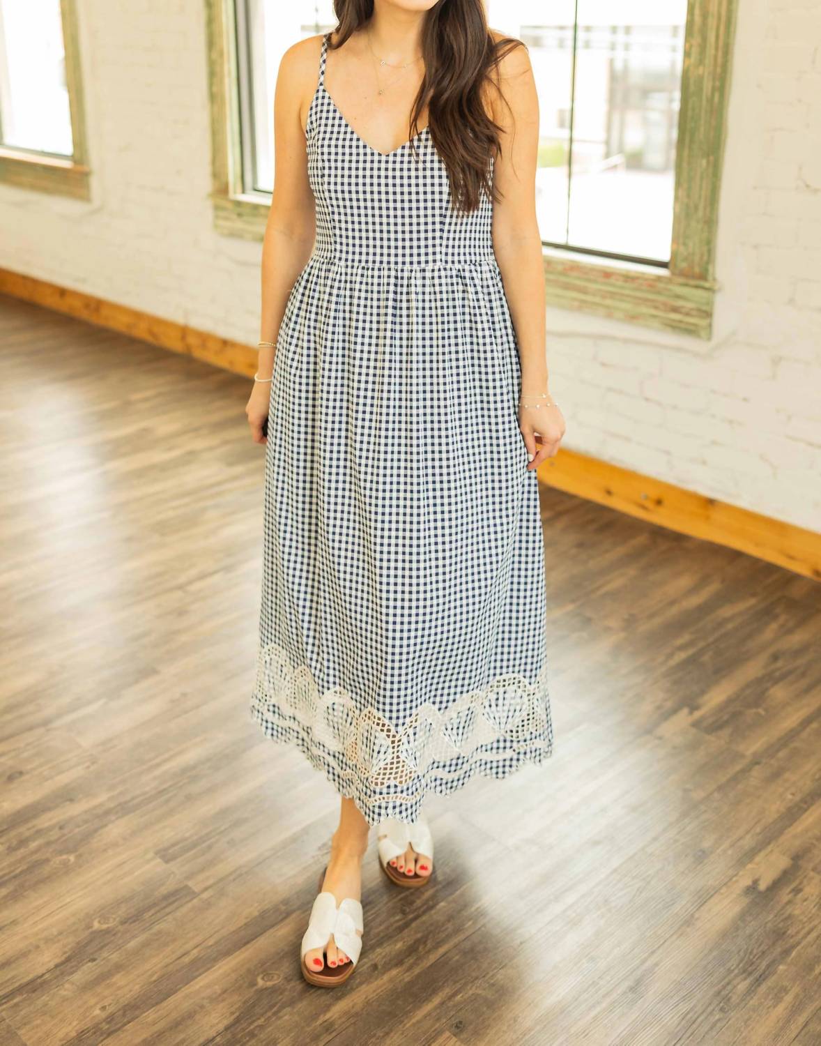 Jodifl - MARGARET SHELL EMBROIDERED GINGHAM MIDI DRESS