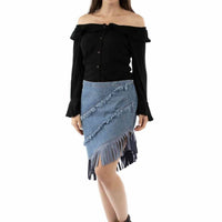 Scully Asymmetrical Fringe Bottom Skirt in denim - women's skirt