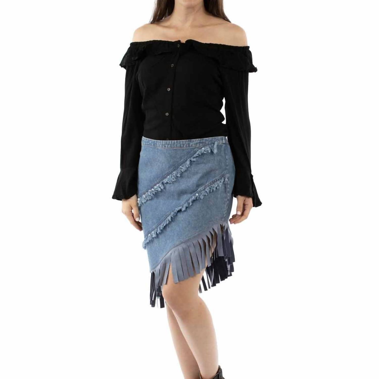 Scully Asymmetrical Fringe Bottom Skirt in denim - women's skirt