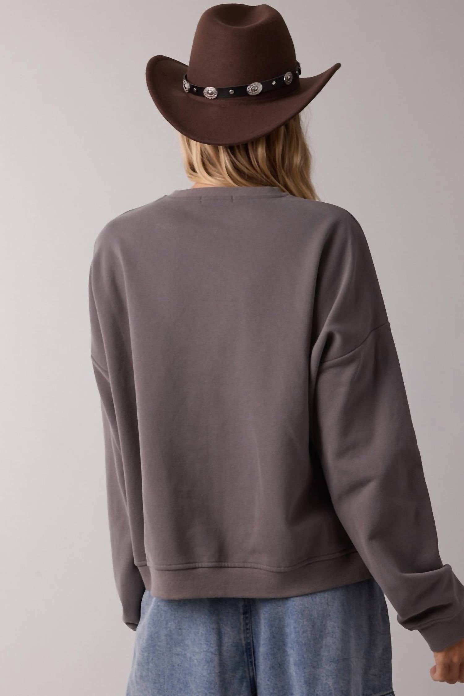 WISHLIST Horseshoe Crewneck Sweatshirt in charcoal - women's top - alternate view