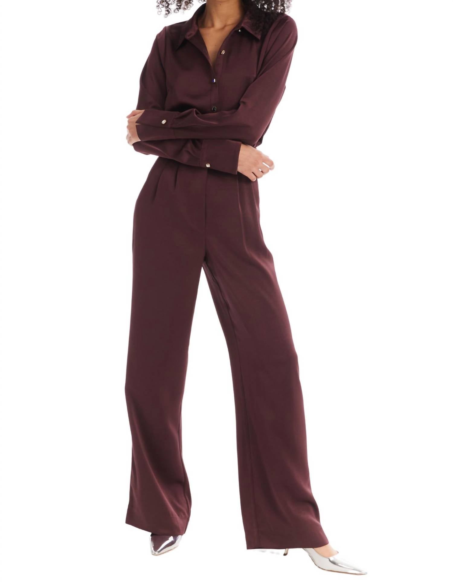 ALLISON NEW YORK JOAN SATIN PANTS in chocolate - women's pants - view 4