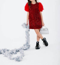 Lola + The Boys - Girls Sequin & Feather Party Dress