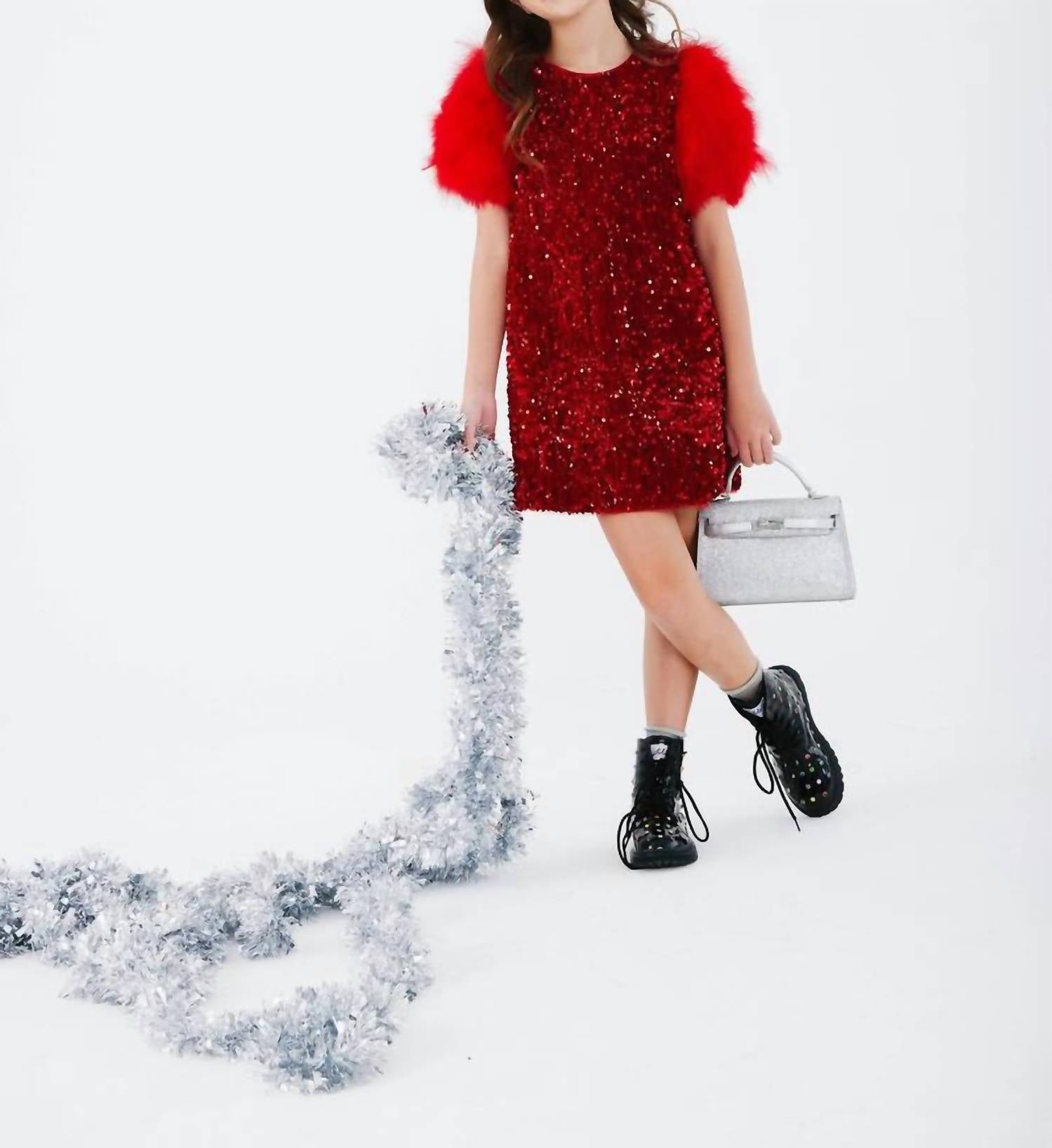 Lola + The Boys - Girls Sequin & Feather Party Dress