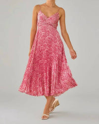Skies Are Blue - Karter Floral Spaghetti Strap Pleated Midi Dress