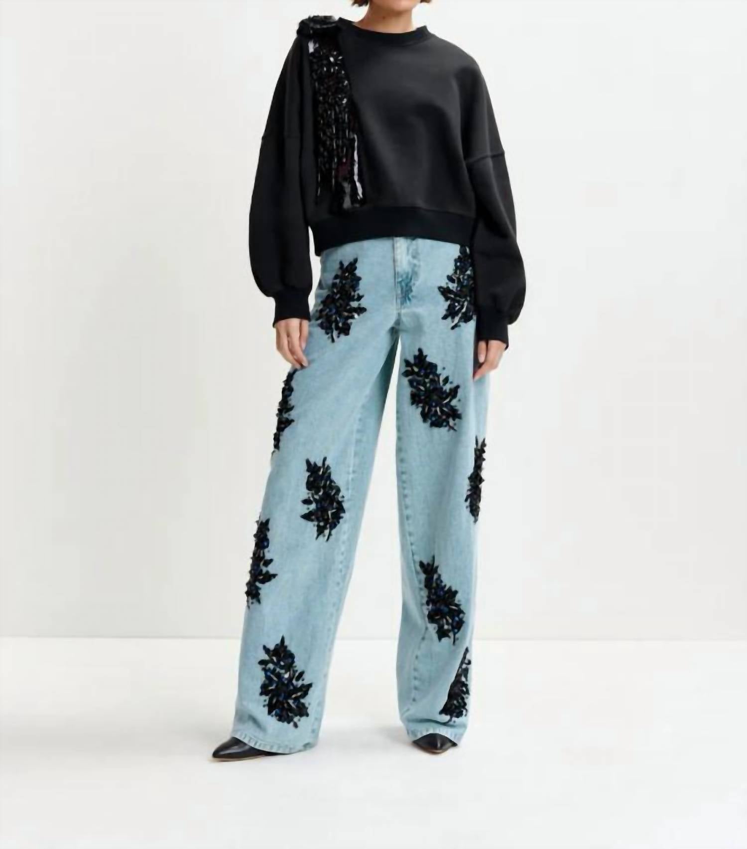 ESSENTIEL ANTWERP Ijoux Embroidered Sweatshirt in black - women's top - alternate view
