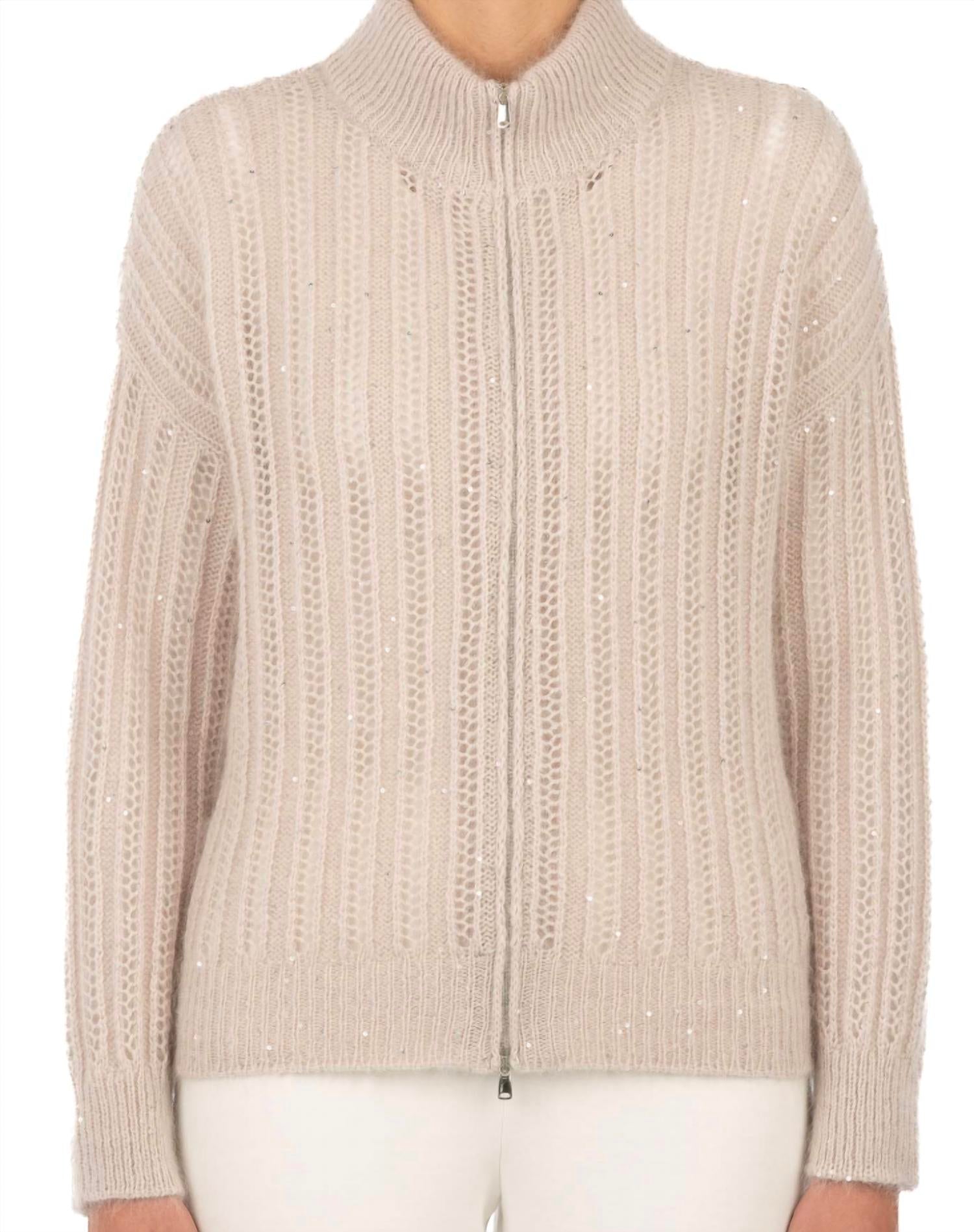 LE TRICOT PERUGIA Giacca Con Zip Sweater in skin - women's sweater - detail view