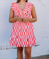 Joy Joy - Ruched V-neck Ruffles Dress