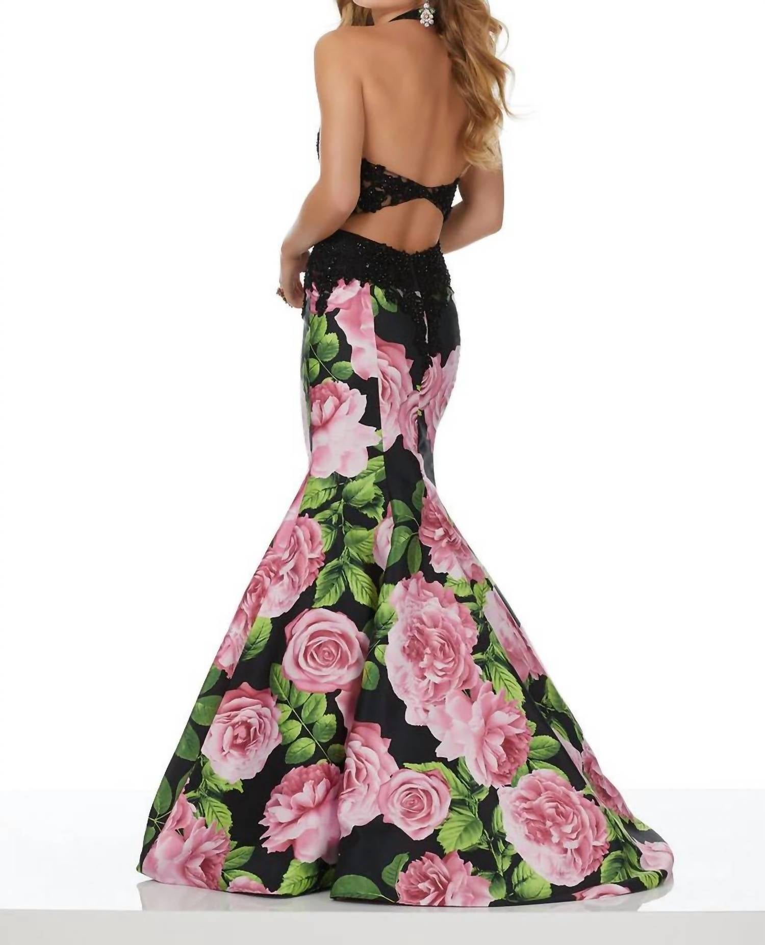 Paparazzi By Mori Lee - Floral Print Beaded Lace Mermaid Prom Dress