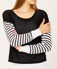 French Kyss - Scoop Stripe Sleeve Crochet Top