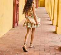 HEMANT & NANDITA Pahi Skater Dress in off white floral - women's dress - detail view