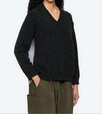 SEA Mallory V-neck Sweater in forest - women's sweater