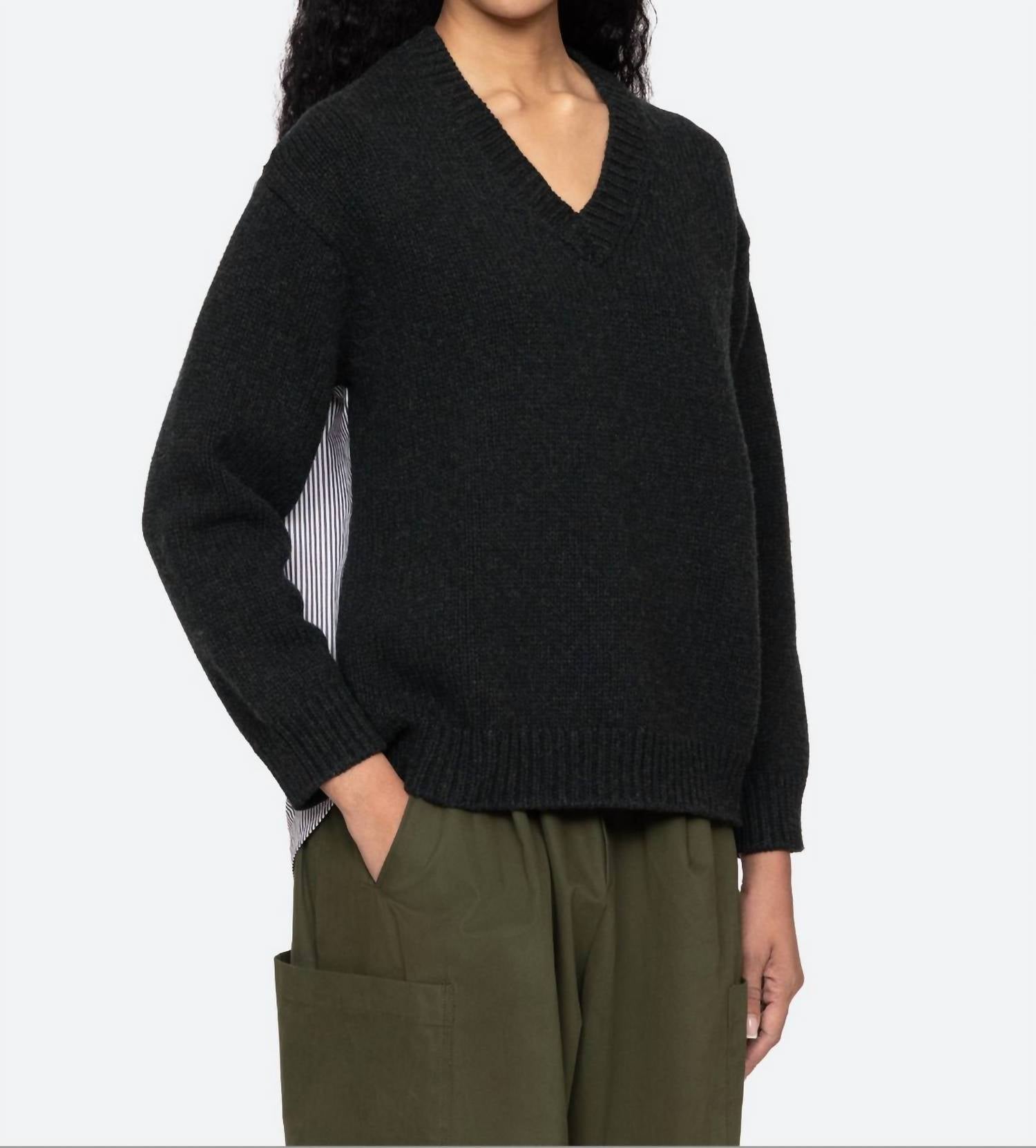 SEA Mallory V-neck Sweater in forest - women's sweater