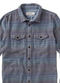 Outerknown Men's Blanket Shirt in french blue mojave stripe - men's long sleeve top - detail view
