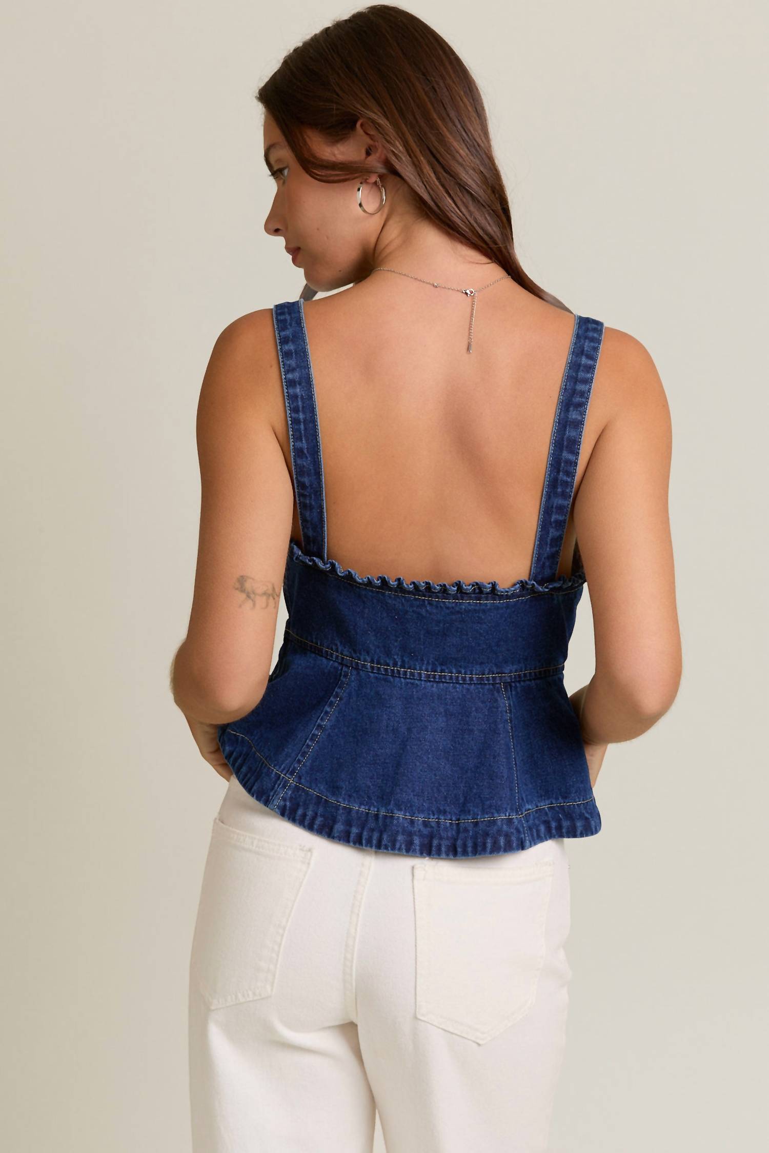 Le Lis - Denim Bow & Ruffle Top