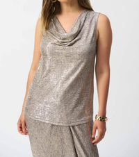 Joseph Ribkoff - Foiled Melange Knit Cowl Neck Top