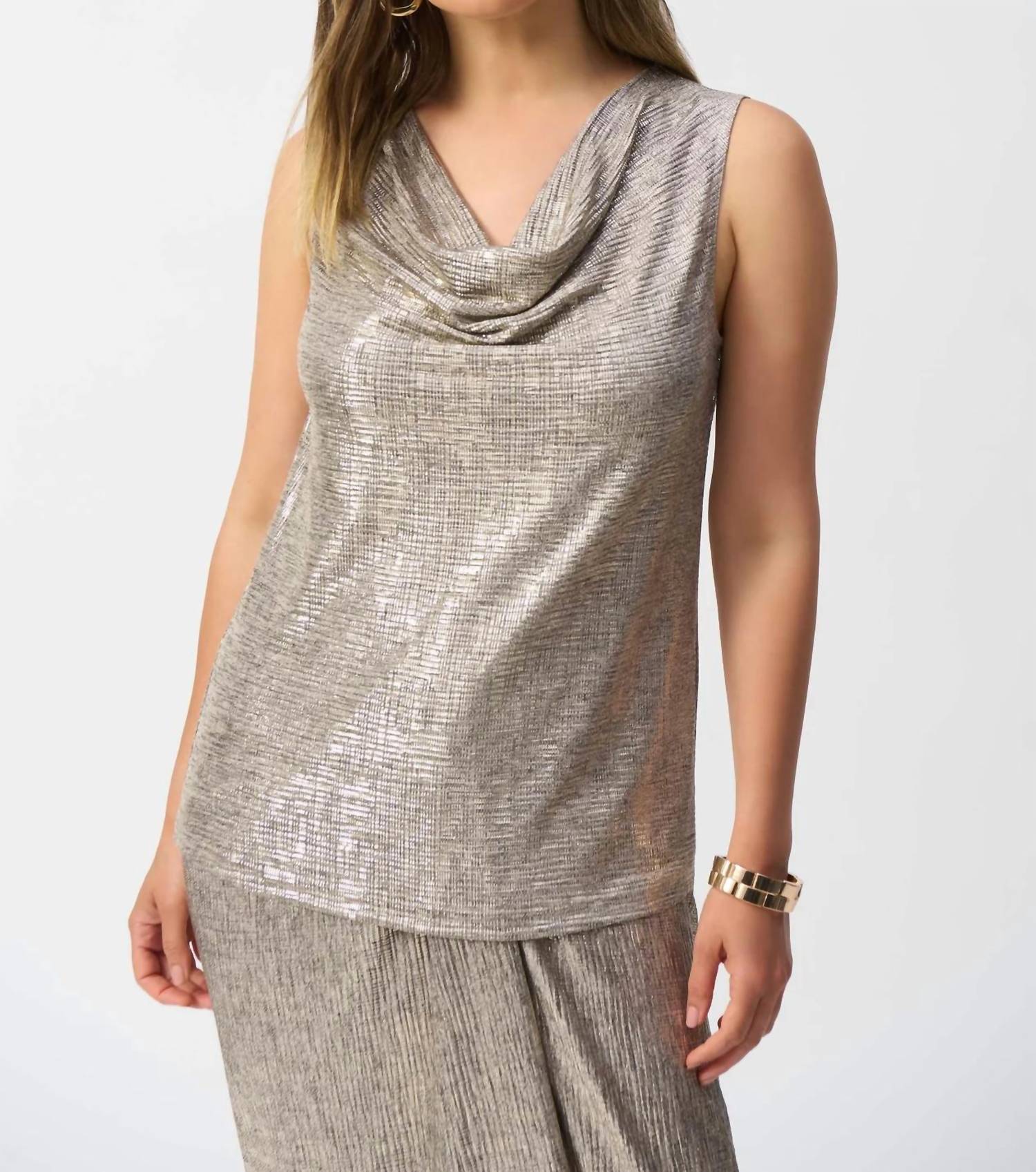 Joseph Ribkoff - Foiled Melange Knit Cowl Neck Top