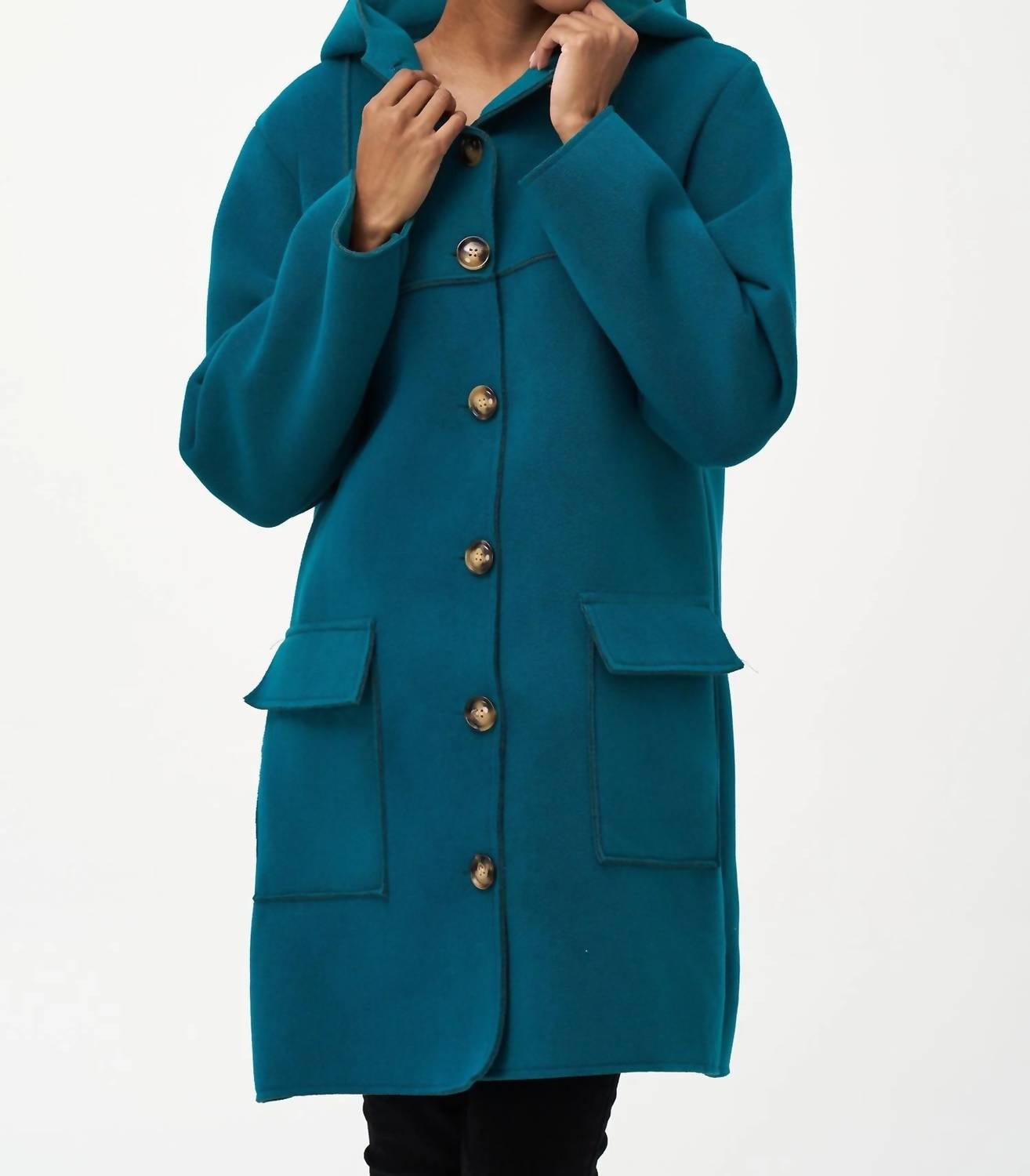 M Made In Italy - Hooded Button Long Coat Jacket