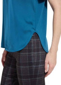 Lysse Aline Crew Neck Mix Media Top in irish blue - women's blouse - view 5