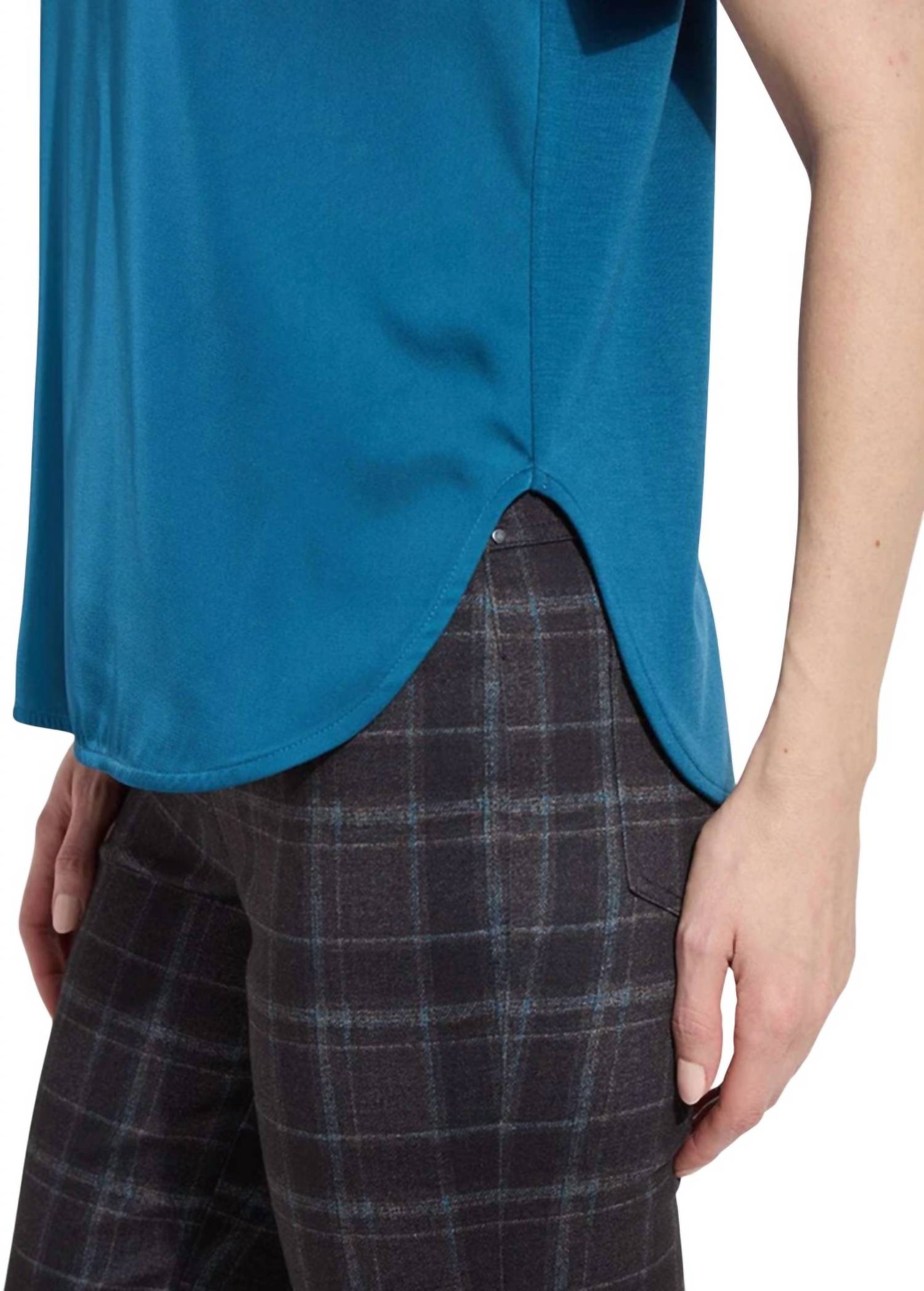 Lysse Aline Crew Neck Mix Media Top in irish blue - women's blouse - view 5