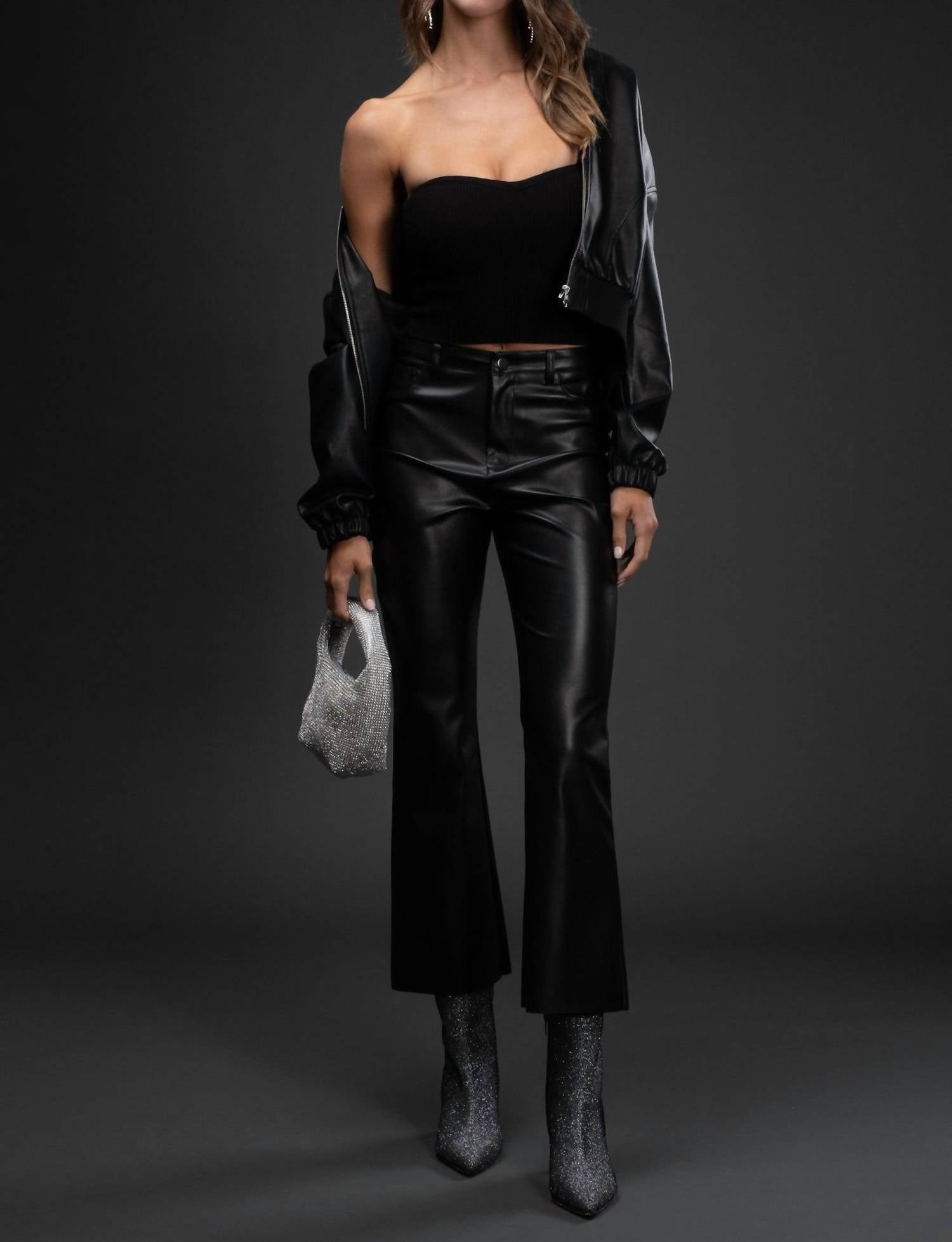Blu Pepper - Women's High Waisted Faux Leather Pants
