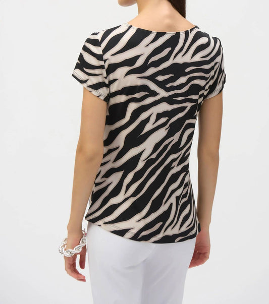 Joseph Ribkoff - Animal Print Keyhole Short Sleeve Top