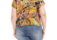Karen Kane Curvy Dolman Sleeve Top - Plus in tropical flower print - women's blouse - alternate view