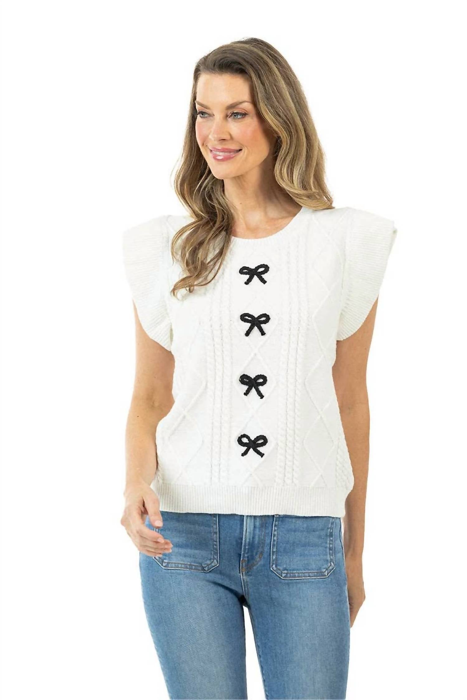 Katydid - Cable Knit Bow Sweater Top