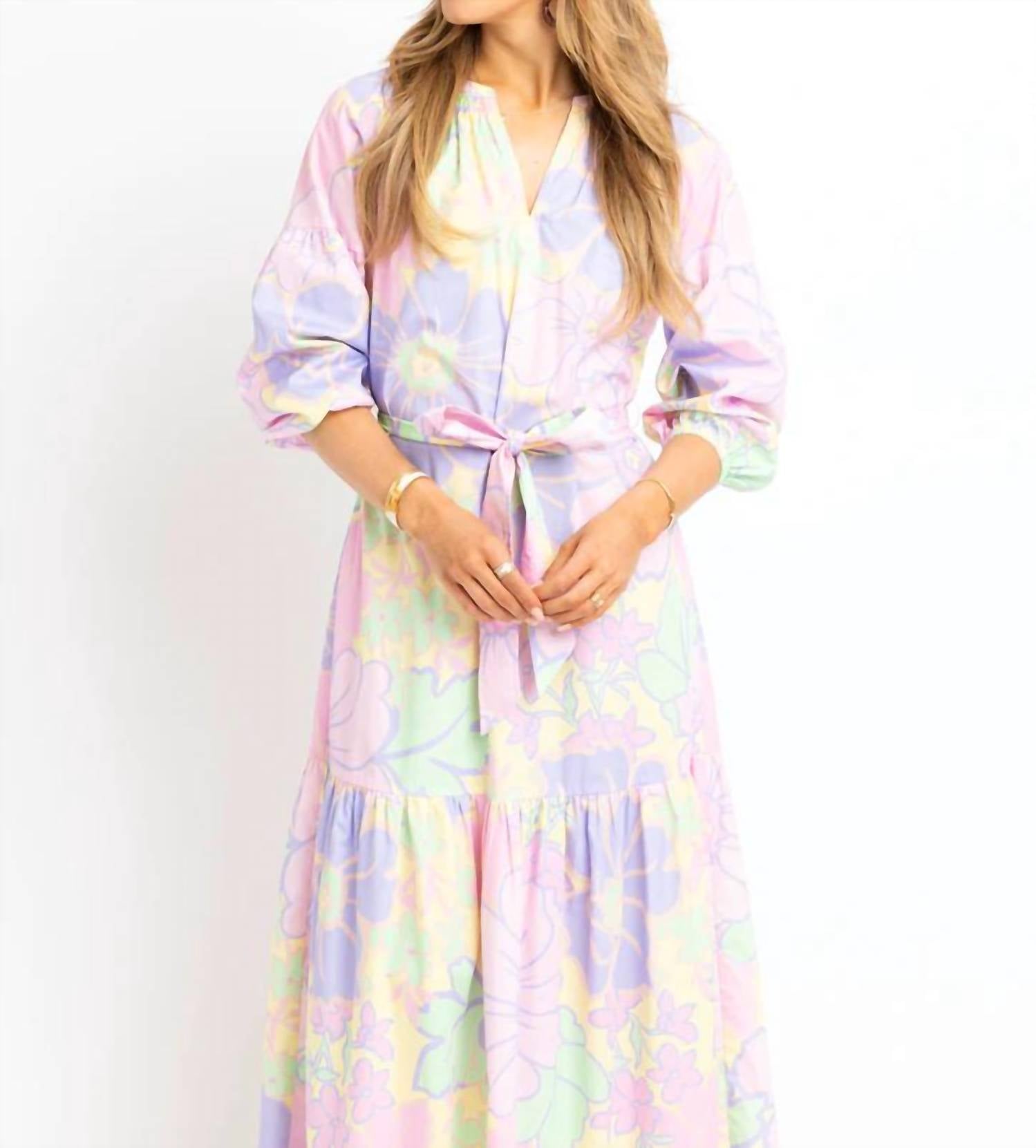Karlie Pastel Floral V Neck Maxi Dress in multi - women's dress - alternate view