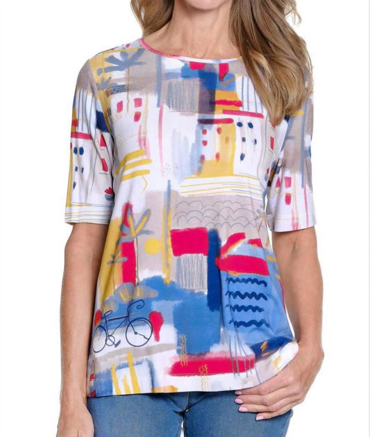 Multiples - 3/4 Sleeve Scoop Embellished Placement Top