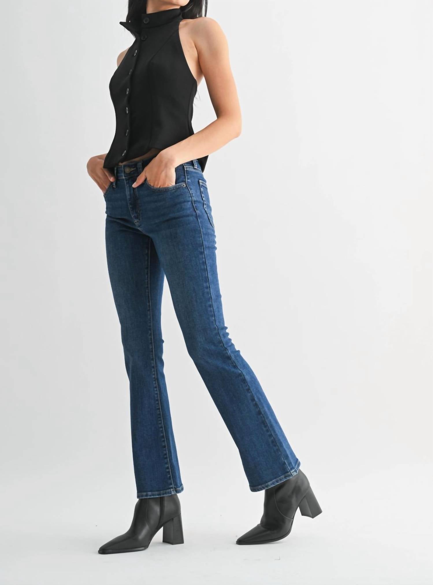 JUST USA Maya Mid Rise Bootcut Jeans in dark denim - women's jeans - alternate view