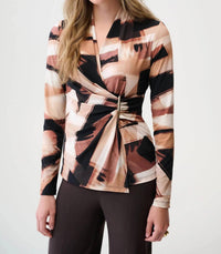 Joseph Ribkoff - Abstract Print Faux Wrap Top