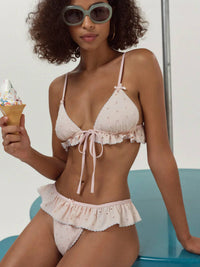 For Love & Lemons - Eyelet Dot Ruffle Bikini Top