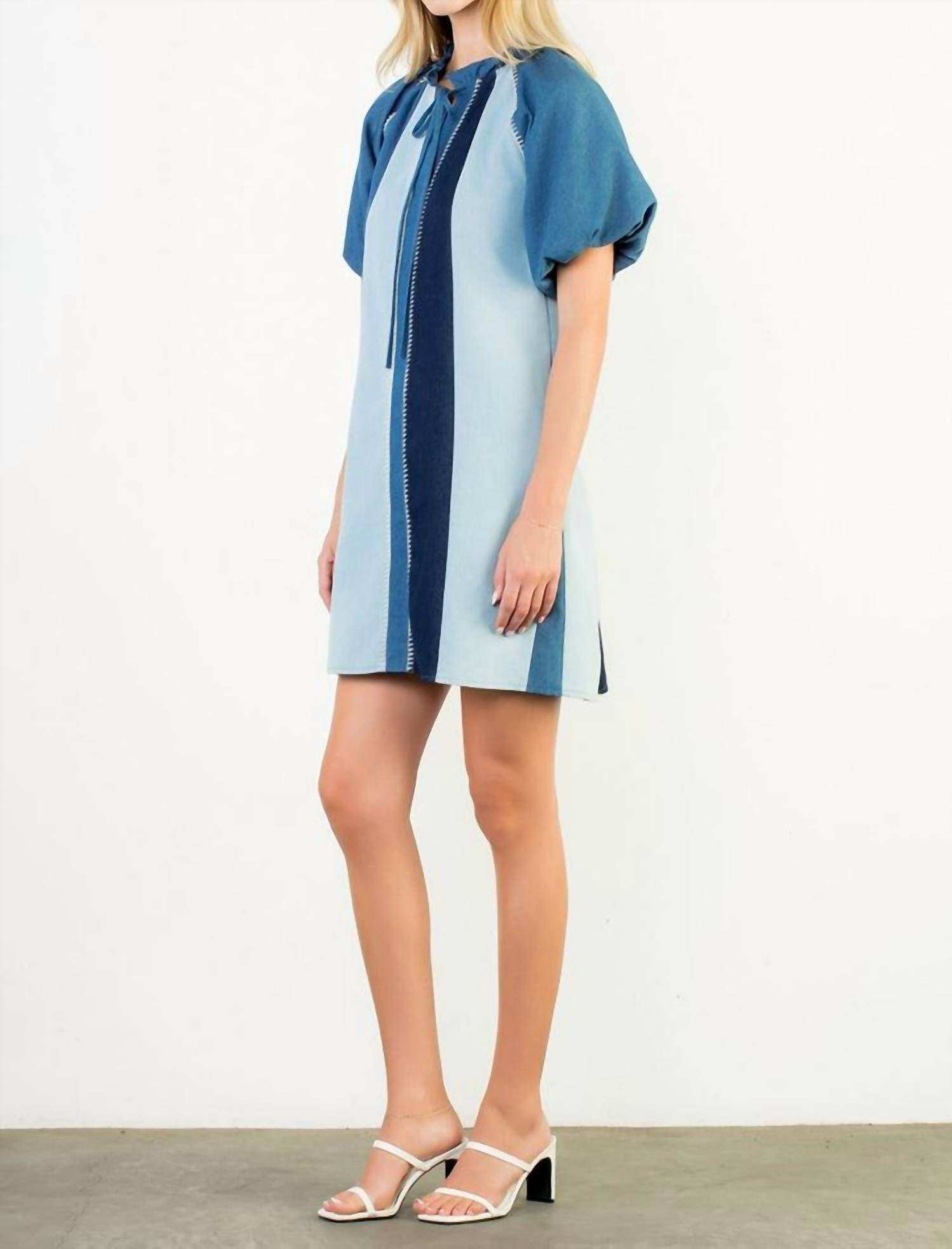 THML Jenna Puff Sleeve Denim Dress in blue - women's dress - alternate view