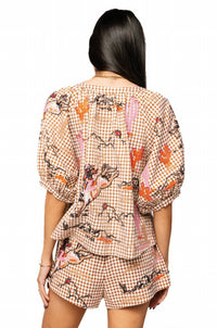 Queen Of Sparkles - Gingham Bucking Cowgirl Button Up Top