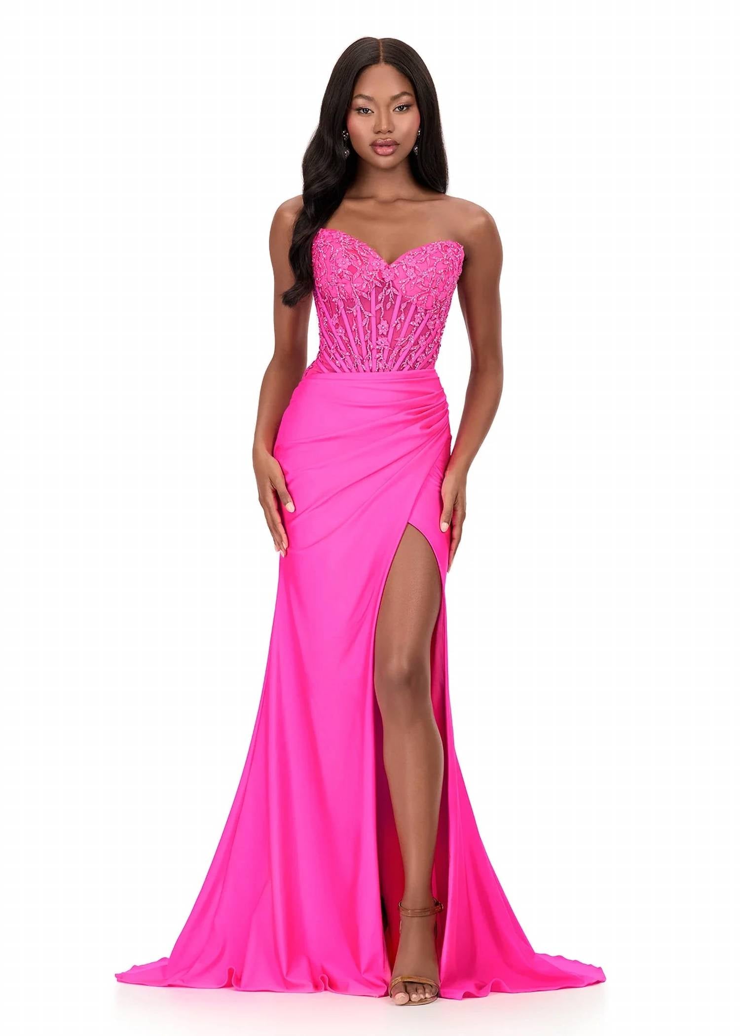 Ashleylauren - Strapless Lace Embroidered Gown