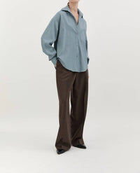 Hyde & Stone Classic Wool Long Sleeve Shirt in sky blue - women's shirt - alternate view