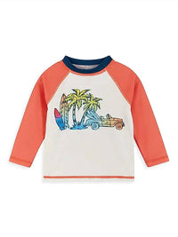 Andy & Evan - Boy's Surf Print Rashguard And Swim Trunks Set