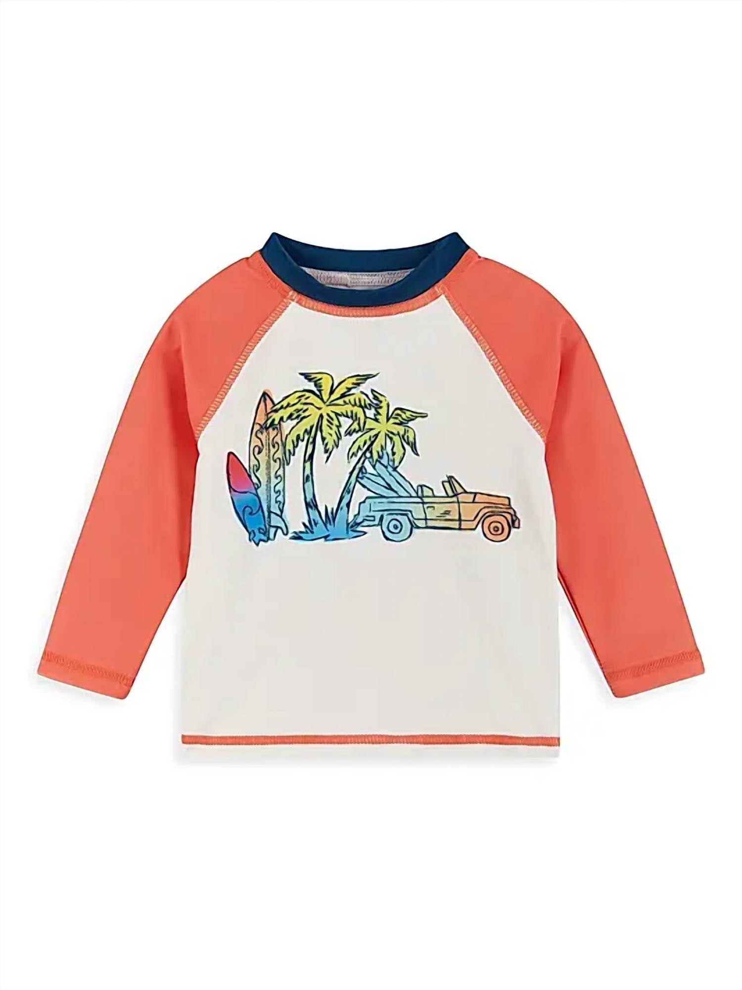 Andy & Evan - Boy's Surf Print Rashguard And Swim Trunks Set