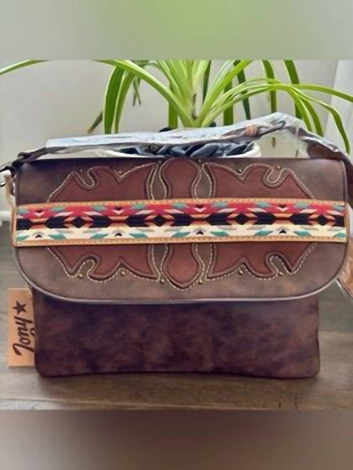 Tony Lama - Embroidered Aztec Snap close Bag
