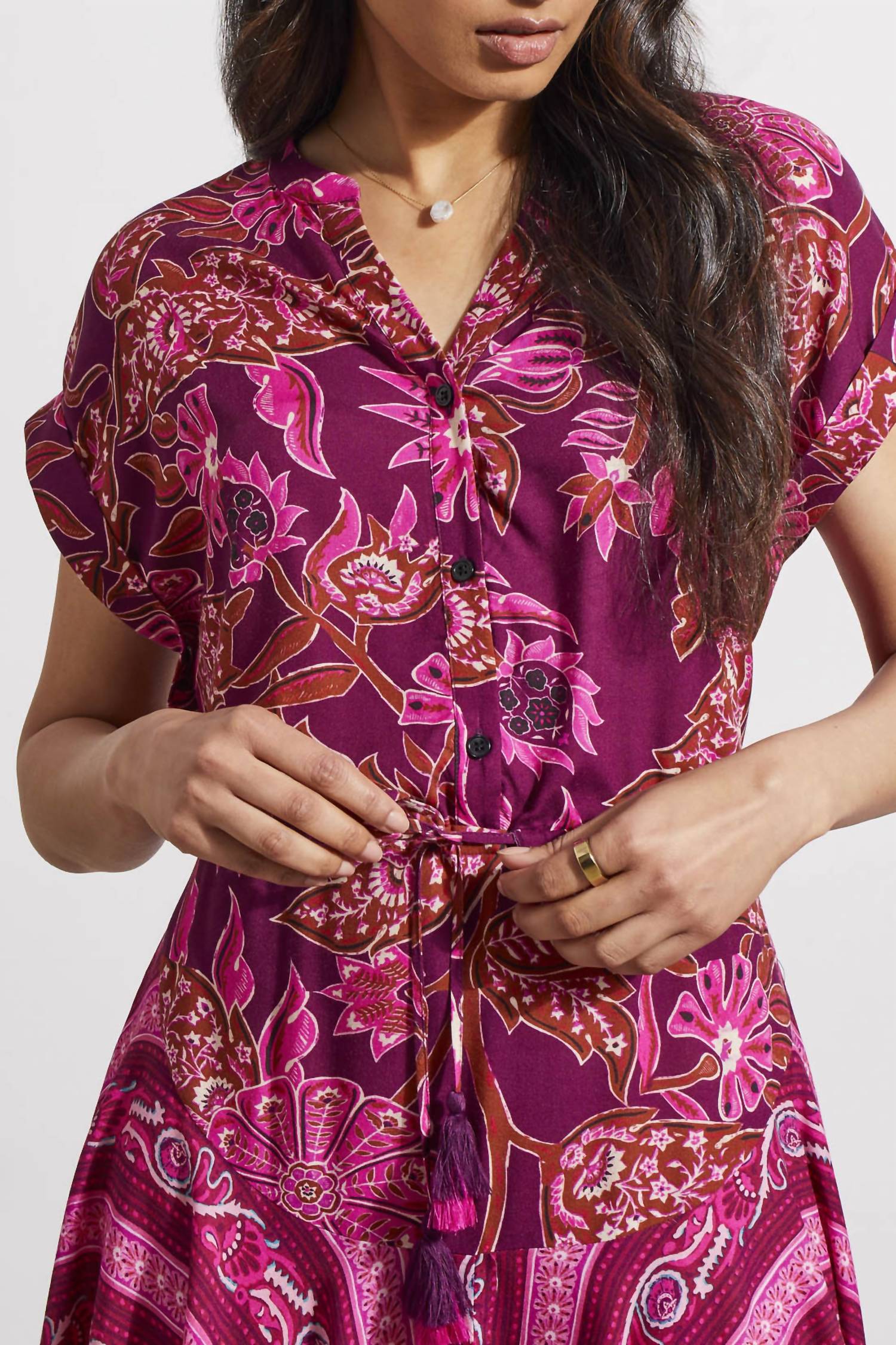 Tribal - Combo Print Dress with Waist Drawcord