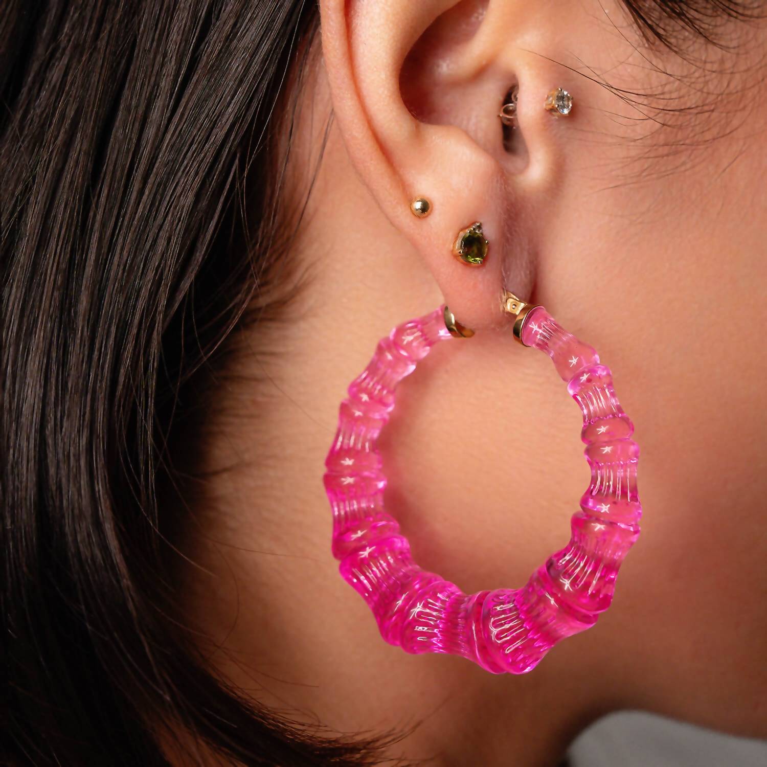 Gold & Honey - Women's Lucite Bamboo Hoop Earrings
