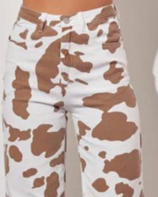 Baevely By Wellmade - Meadow Muse Cow Print Pants