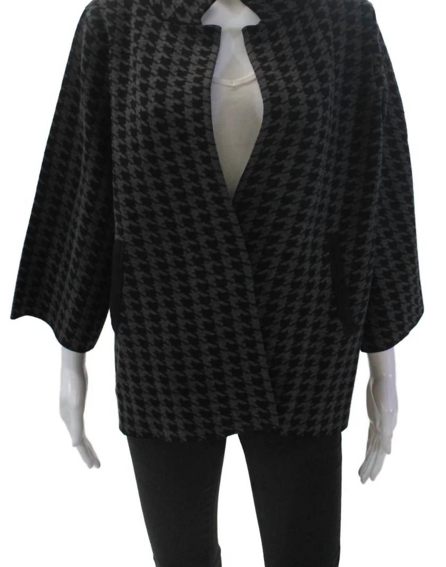 J'Envie/Eli - Women's 3/4 Sleeve Single Button Knit Houndstooth Jacket