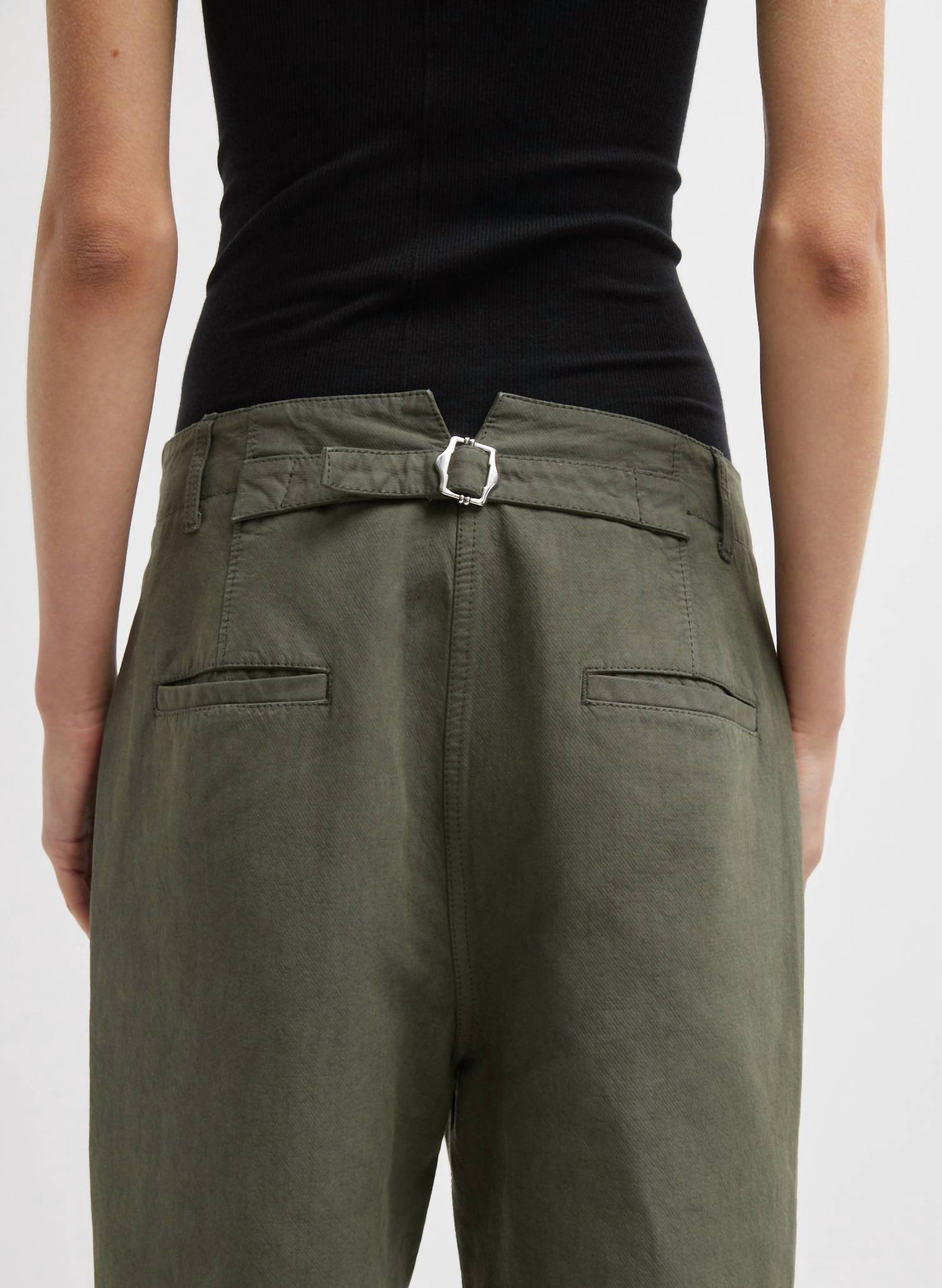 Tibi Distressed Garment Dyed Cotton Dobby Barry Jean in ash green - women's jeans - view 5