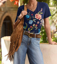 Johnny Was NICOLETTE V‑NECK SHORT SLEEVE TEE in blue night - women's t-shirt - view 4